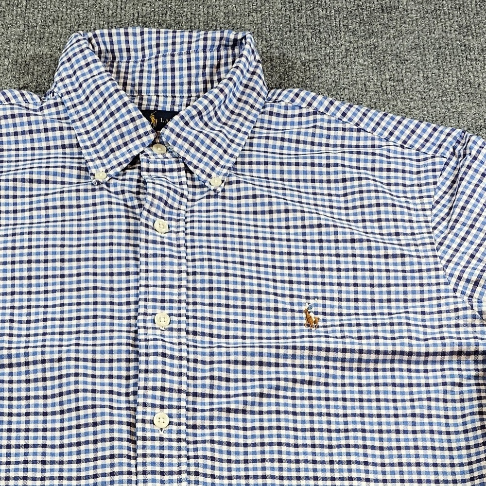 Ralph Lauren Mens L Blue Gingham Button Down Long Sleeve Shirt